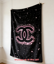 Pink Glow Starry Chanel Logo Flannel Throw Blanket Chanel Inspired Luxury Wall Decor IMG_7275